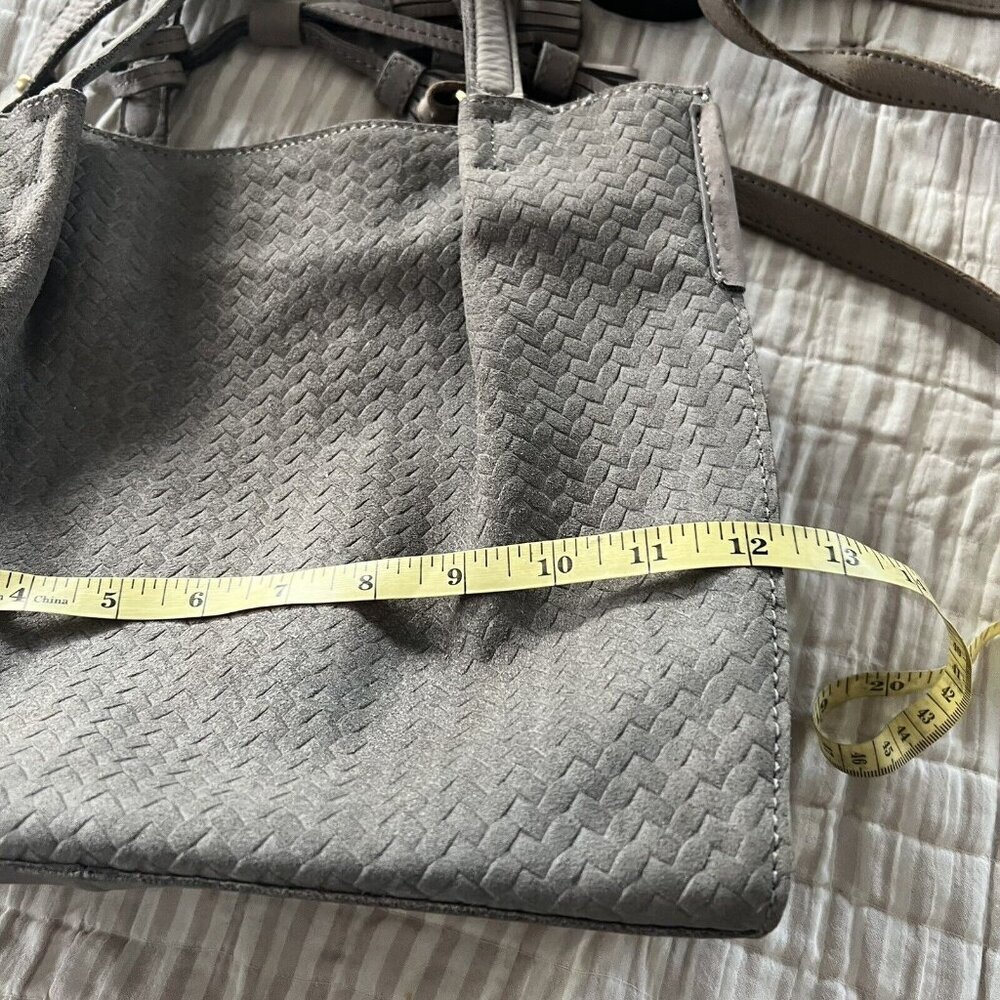 Anthropology Miss Albright Gray Suede Purse Shoulder Strap Boho Handbag Tassels - Picture 8 of 10